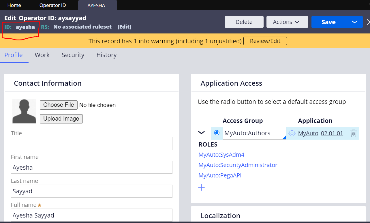 How to update Id of operator ID Support Center
